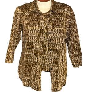 Vintage Chico’s Design Gold Metallic Crinkle Twinset L/XL Retro Cardigan & Tank